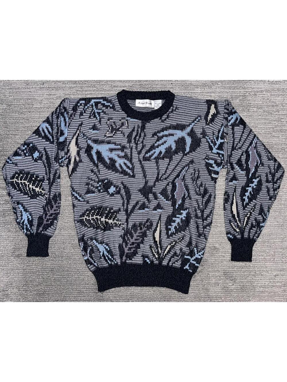 Vintage Michael Gerald Sweater Mens Large M Grey Geometric Knit Pullover 90s
